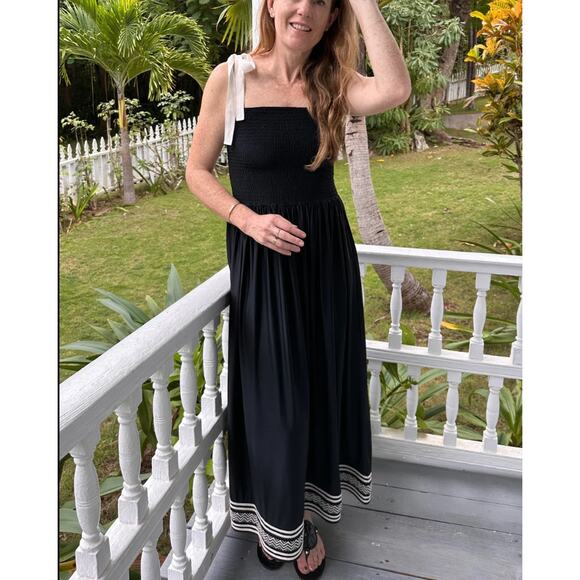 NEW Cabana Life Sanibel Embroidered Midi Maxi Dress Large Black Smocked Vacay - Picture 11 of 12